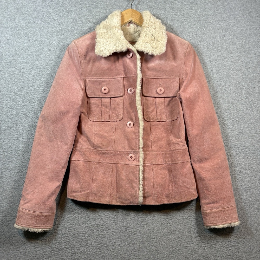 Vintage Wilsons Leather Maxima Pink Suede Jacket Faux Fur Shearling Trim Y2K S